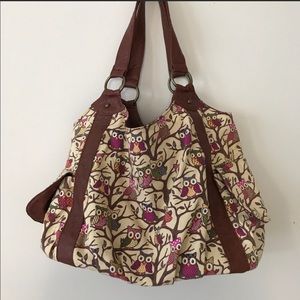 Canvas/Vegan Leather Owl Tote Purse Hobo Bag